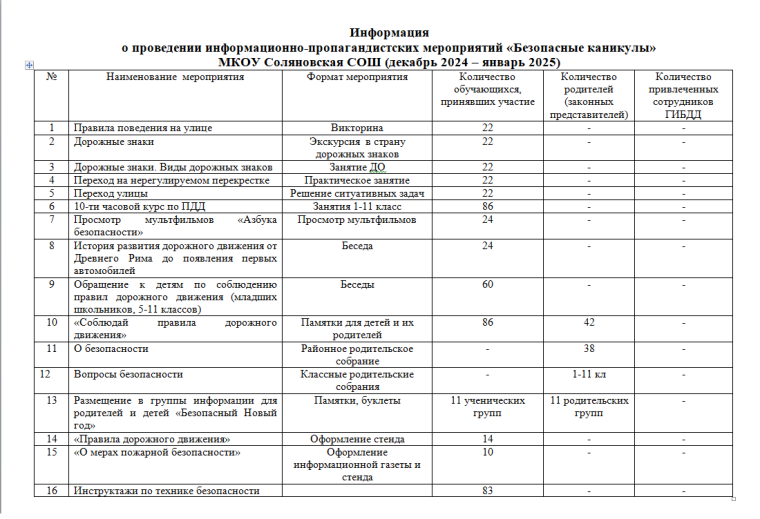 Безопасные каникулы (декабрь 2024 - январь 2025).